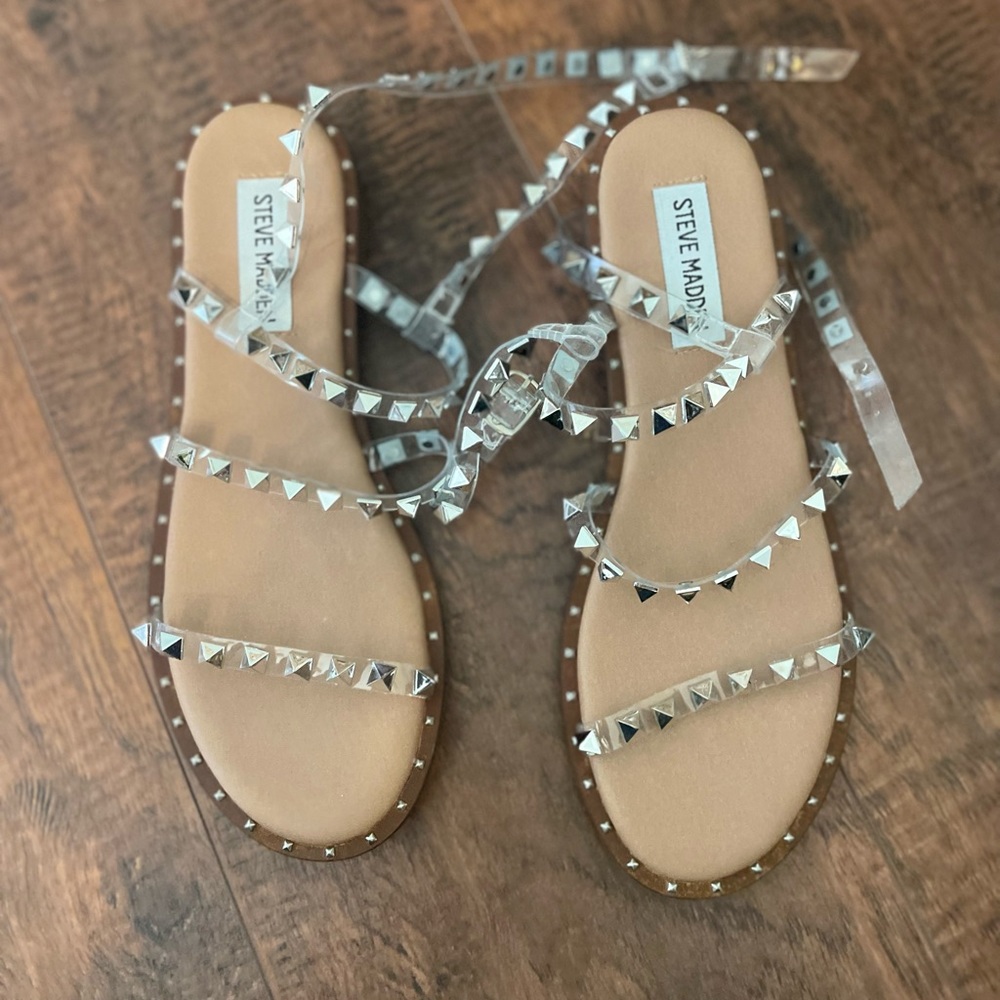 Steve Madden Clear Studded Sandals 7.5